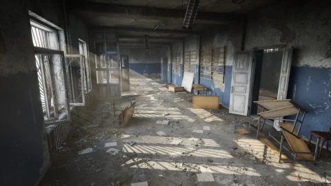 废弃学校教室宿舍场景模型 Abandoned school