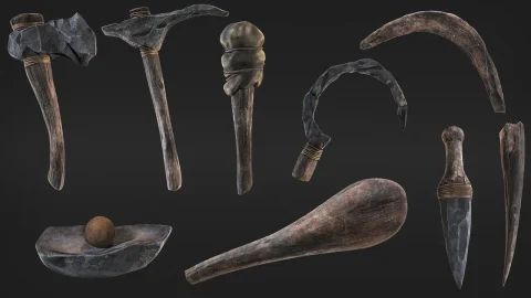 远古石器时代人类工具道具模型 Primitive tools