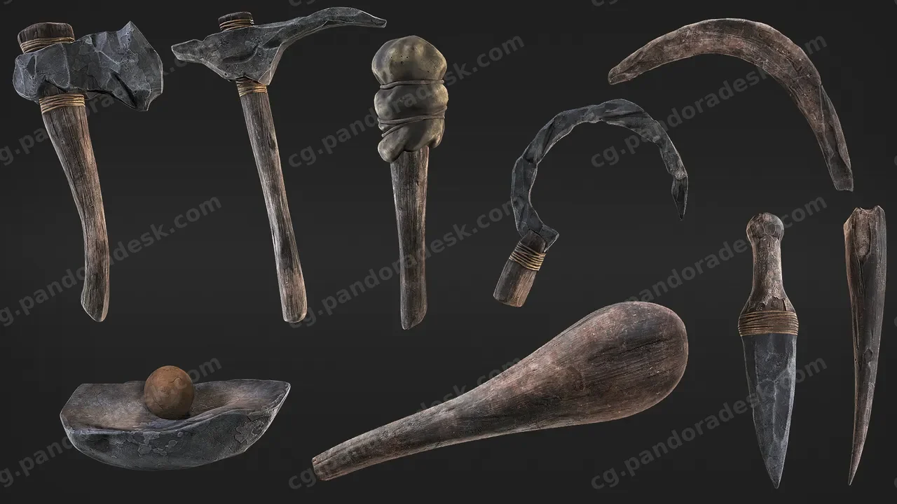 远古石器时代人类工具道具模型 Primitive tools