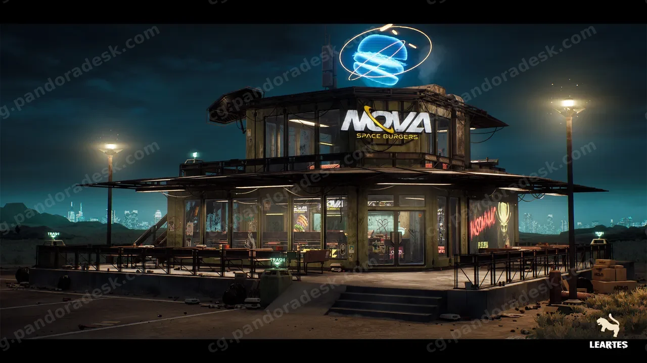新星太空汉堡 - Nova Space Burgers / Cyberpunk Abandoned Restaurant / Space Bar Cyberpunk Art