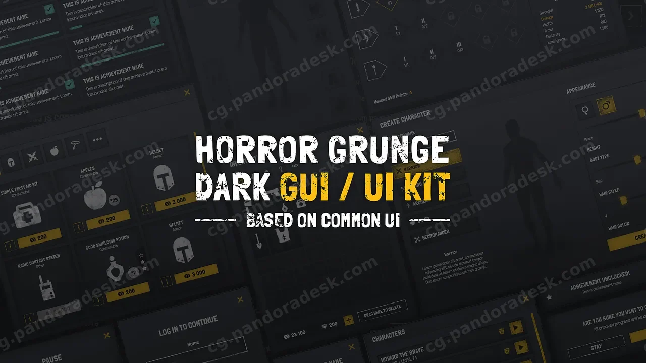 垃圾摇滚 / 军事 / 恐怖黑暗UI界面 - Grunge Military Horror Dark GUI UI KIT (CommonUI) + psdai source files