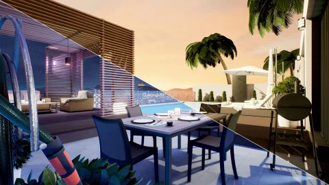 别墅户外花园派对-Outdoor Furniture. Day and Night Scenes