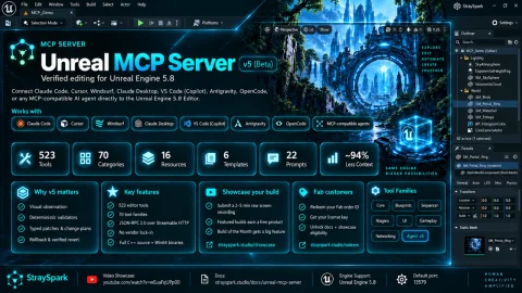 Unreal MCP 服务器 Unreal MCP Server — 370+ AI Tools for UE5 Editor Automation via MCP
