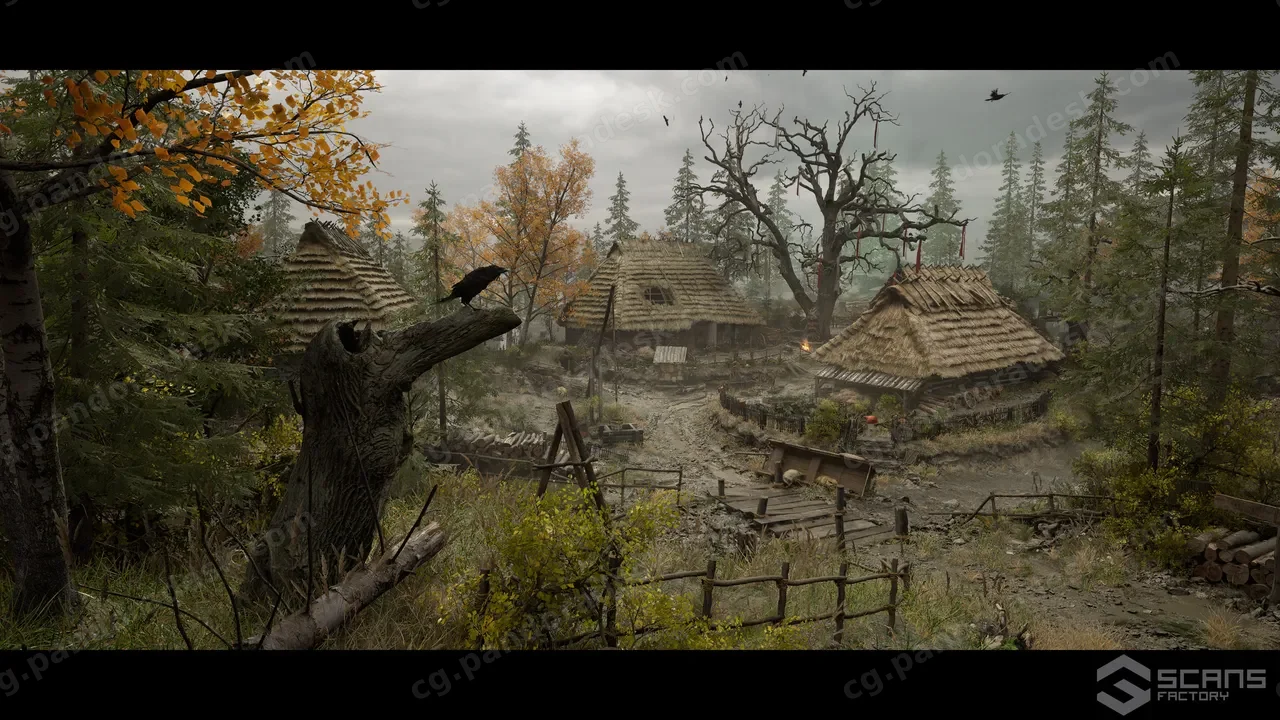 中世纪村庄 - 斯拉夫小屋环境 - Medieval Village - Slavic Huts environment