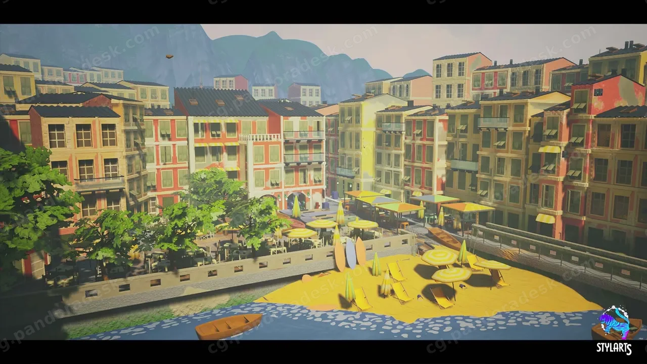 风格化的托斯卡纳海滨城市-Stylized Tuscany Seaside City