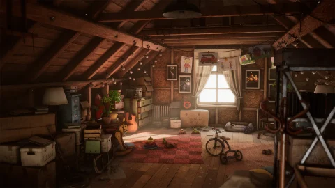 欧式80年代复古木屋阁楼道具家居场景 Grandpa's Attic (Furniture storage props)