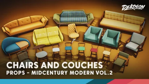 复古家具模型道具 椅子 - Retro Mid Century Mod Props VOL.2 - Chairs