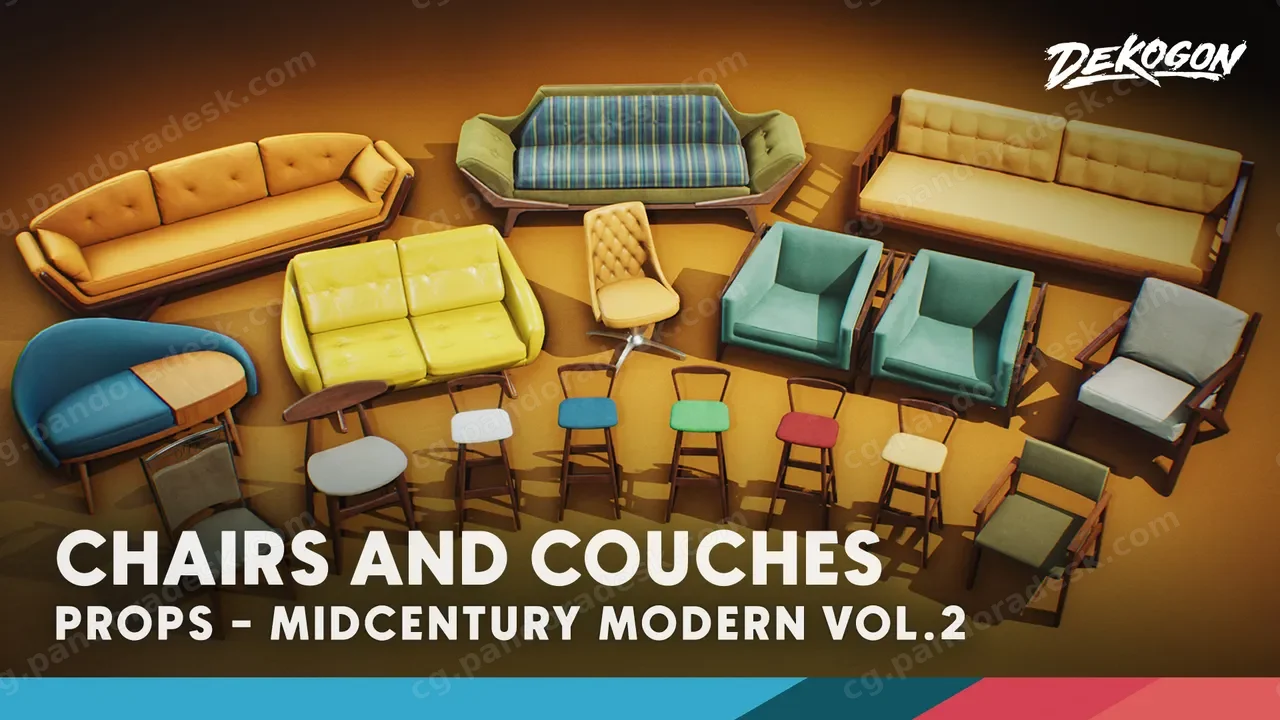 复古家具模型道具 椅子 - Retro Mid Century Mod Props VOL.2 - Chairs