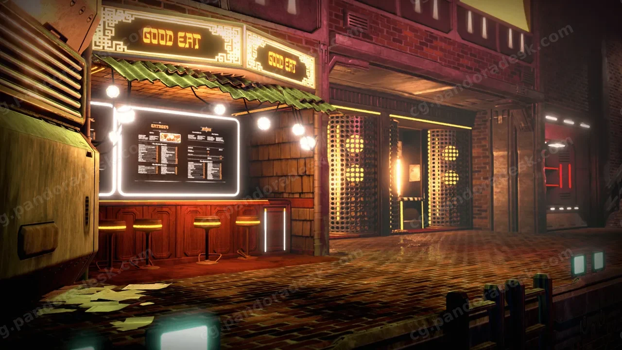赛博朋克城镇-Cyberpunk Alley Storefronts Pack