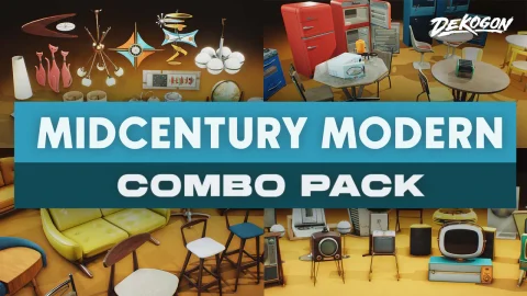 世纪中期家具与道具 - 组合道具套装 Mid-century Furniture and Props - COMBO Prop Pack (VOL 1-6)