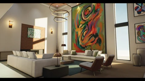 现代家居/房屋室内，配有22幅原创现代画作（绘画）——Modern Home House Interior