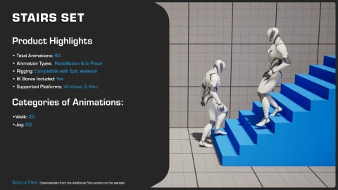 人物角色爬楼梯上楼下楼上下楼梯动画包 - Stairs Set