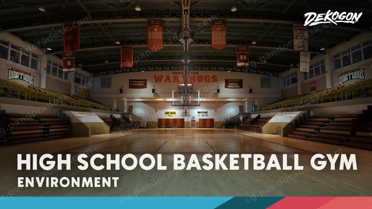 高中篮球体育馆-High School Basketball Gym - (Day/Night/Afternoon/Midnight Lighting)